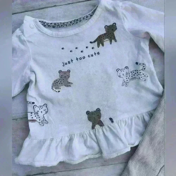 Carter's Baby Girl Leopard Print Cat Top With Tan Stretch Pants Size 6 Months - Picture 4 of 7